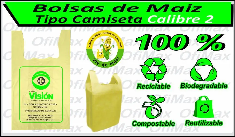 bolsas compostables ecologicas vegetales de maiz tipos de manijas, bogota, colombia
